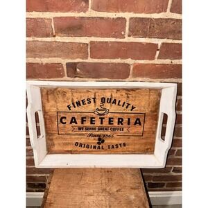Rustic Wood Serving Tray with Handles Farmhouse Decor